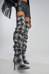 AZALEA WANG BOMBSHELL PLAID THIGH HIGH BOOT