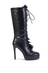 AZALEA WANG CALISTA BLACK STILETTO FUR BOOT