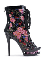 AKIRA GOLD DACINDRA BLACK MULTI SEQUIN STILETTO PLATFORM BOOTIE