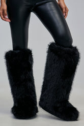 AZALEA WANG EMIR BLACK FLAT FUR KNEE HIGH BOOT