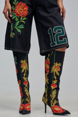AZALEA WANG HAWN BLACK MULTI FLORAL EMBROIDERED STILETTO BOOT