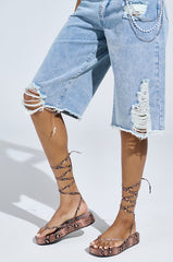 AKIRA IRVINE BROWN SNAKE LACE UP FLAT SANDAL