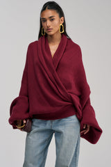 CRAZY FOR YOU CROSS FRONT SWEATER IN BURGUNDY