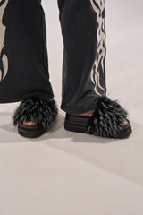 AKIRA MIRAY BLACK MULTI FUR SLIDE
