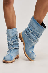 AKIRA GOLD PAPILLION DENIM FLAT BOOTIE