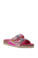 AKIRA RUVY FUCHSIA STONE EMBELLISHED FLAT SANDAL