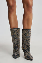 AKIRA GOLD ZORINA BLACK MULTI METALLIC PATTERNED BOOTIE