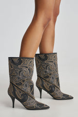AKIRA GOLD ZORINA BLACK MULTI METALLIC PATTERNED BOOTIE