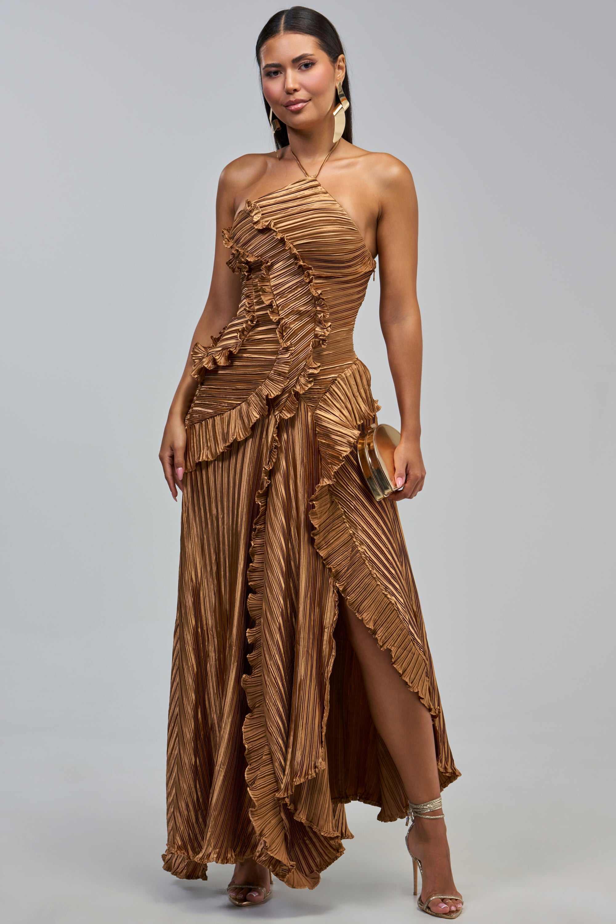 CELESTE RUFFLE MAXI DRESS IN BRONZE