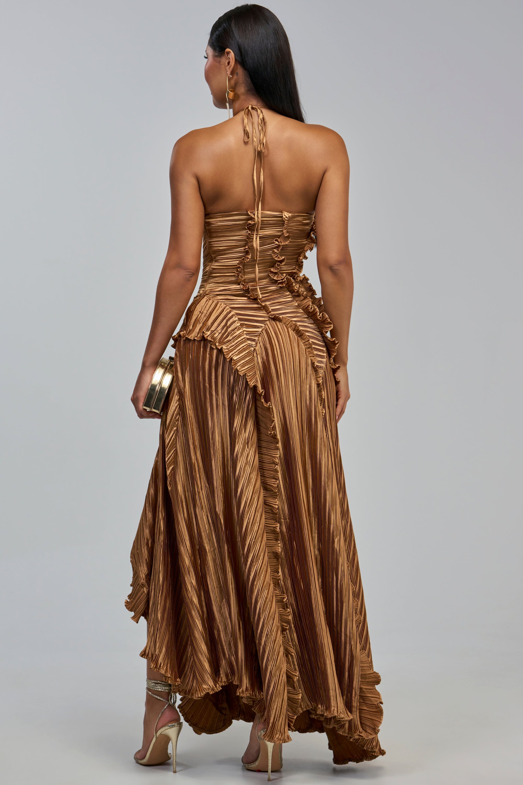 CELESTE RUFFLE MAXI DRESS IN BRONZE