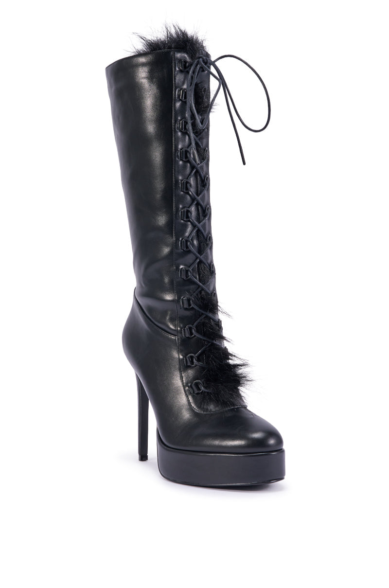 AZALEA WANG CALISTA BLACK STILETTO FUR BOOT