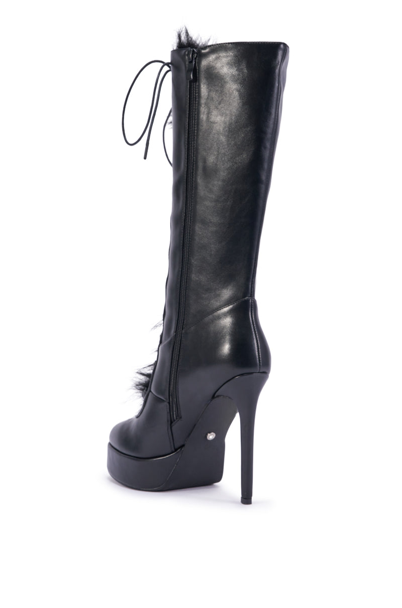 AZALEA WANG CALISTA BLACK STILETTO FUR BOOT