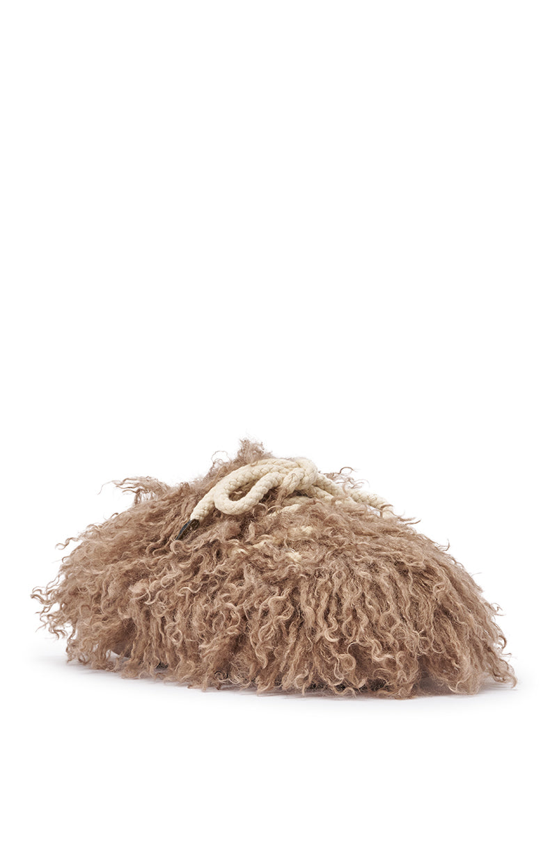 AKIRA GOLD DELULU TAUPE FUR LACE FLAT SLIPPER