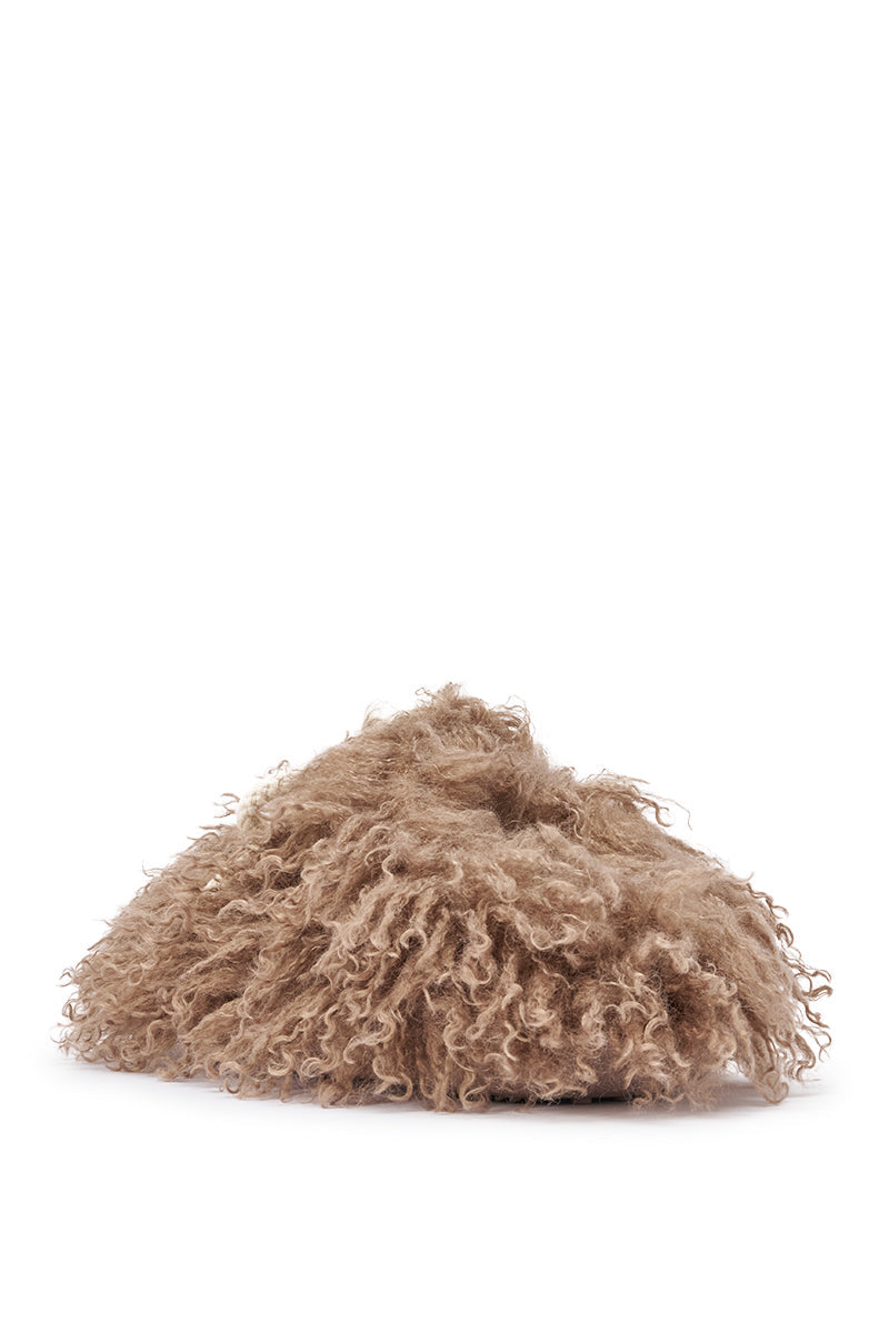 AKIRA GOLD DELULU TAUPE FUR LACE FLAT SLIPPER