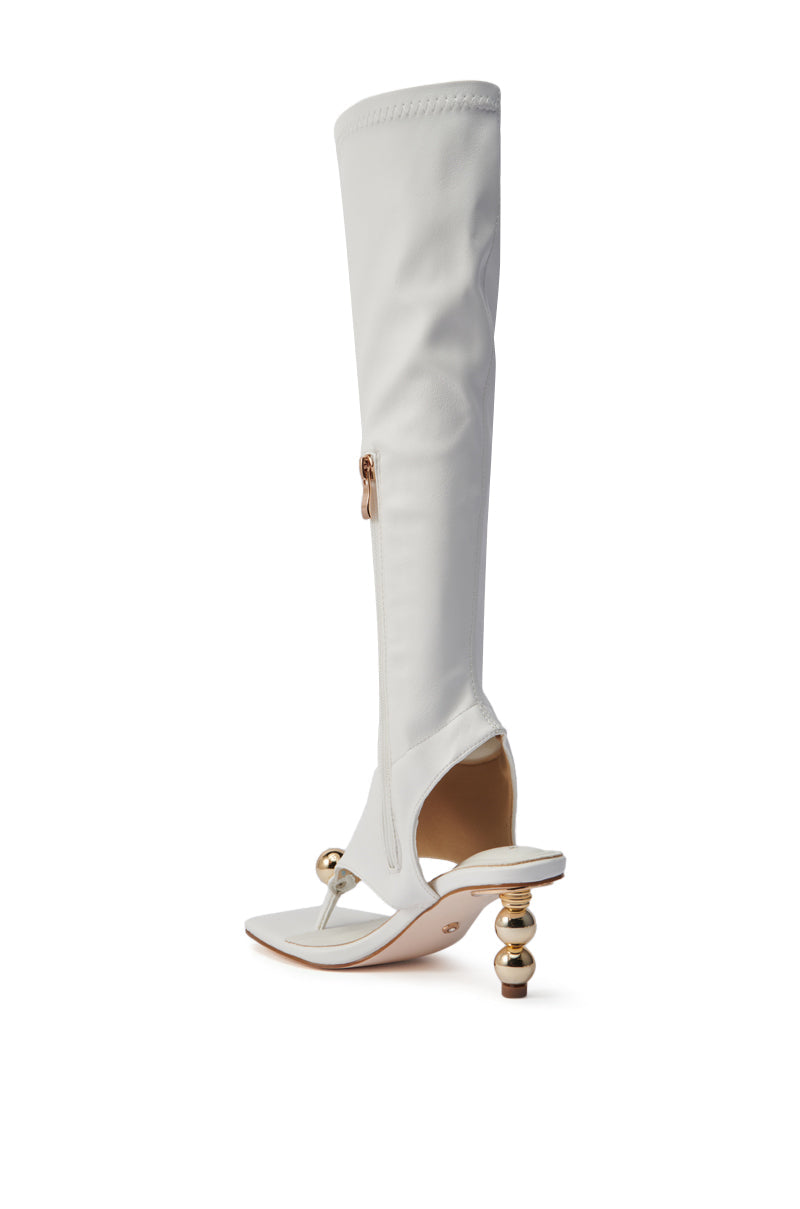 AZALEA WANG DIPPIN DOT WHITE STRETCH SANDAL BOOT