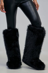 AZALEA WANG EMIR BLACK FLAT FUR KNEE HIGH BOOT