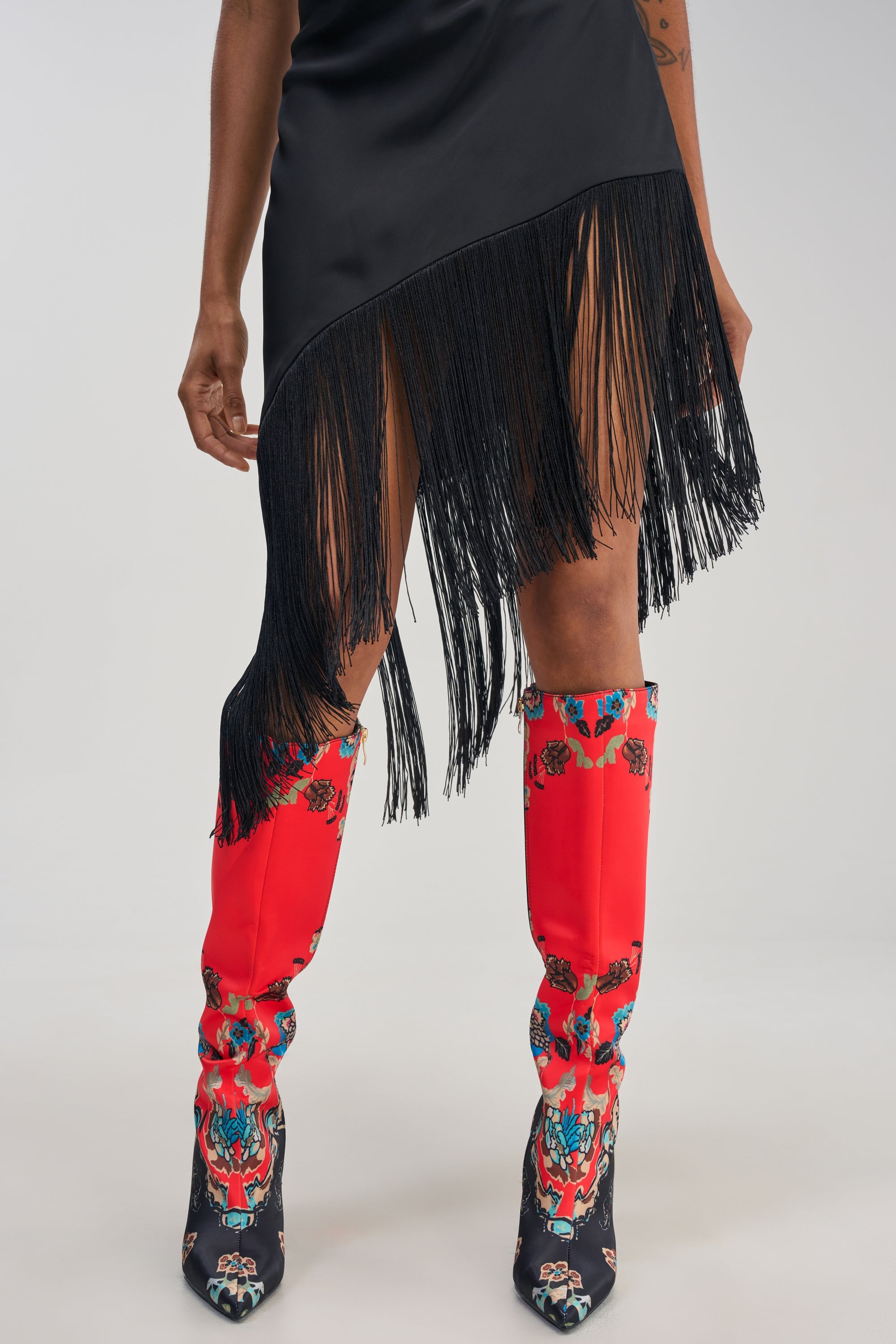 AKIRA GOLD FLORIQUE FLORAL MULTI COLOR STILETTO SATIN BOOT