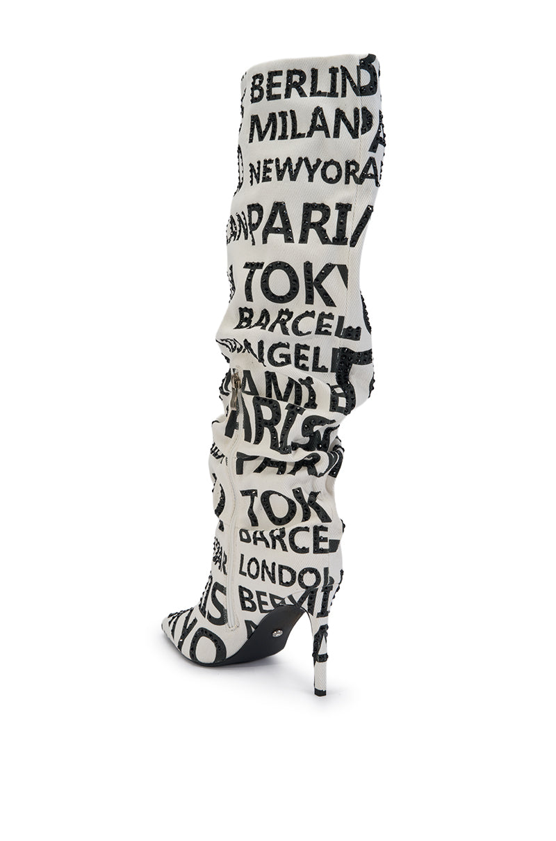 AKIRA GOLD GLENN BLACK WHITE CITIES STILETTO BOOT
