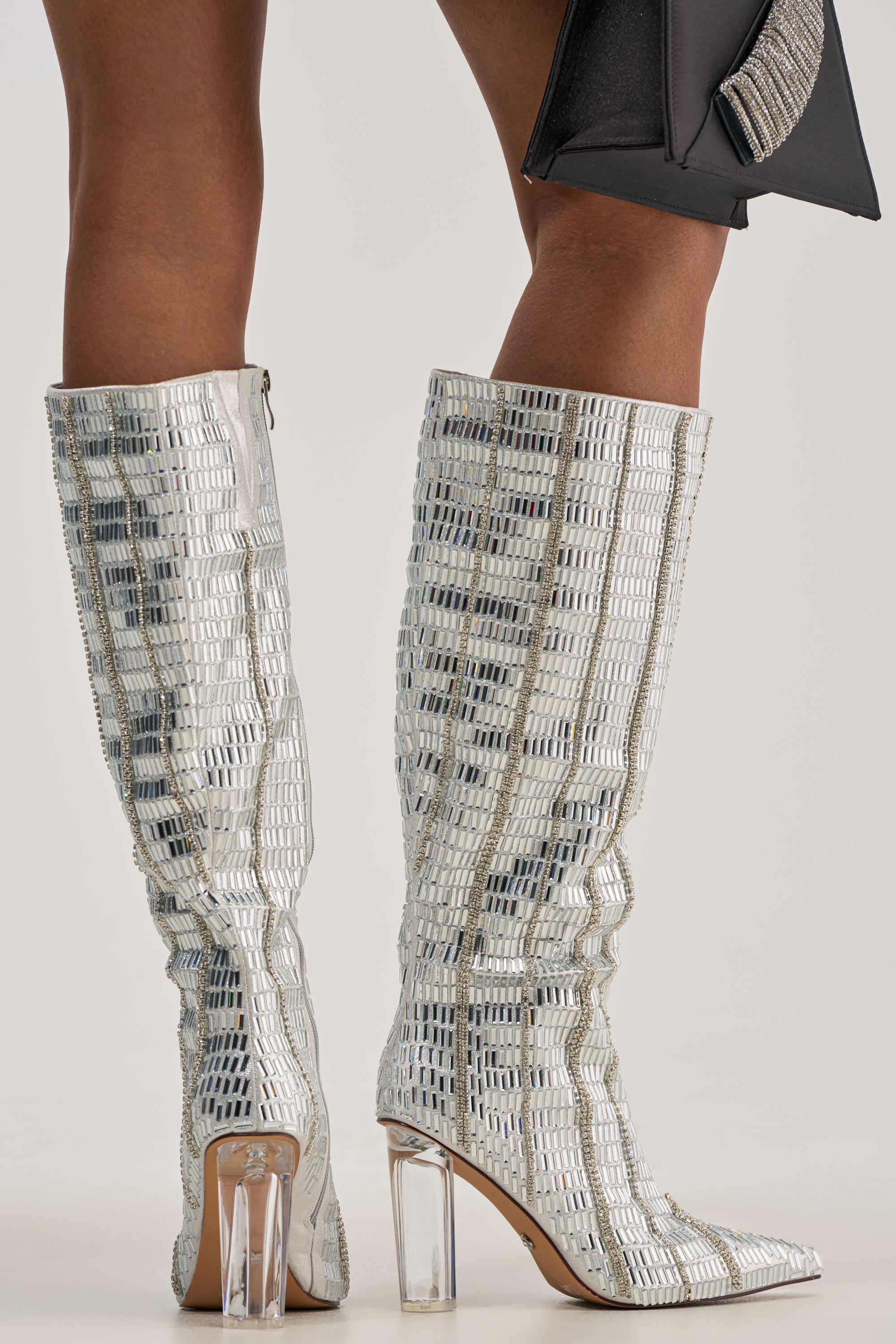 AKIRA GOLD GLOW UP SILVER CRYSTAL BLOCK BOOT