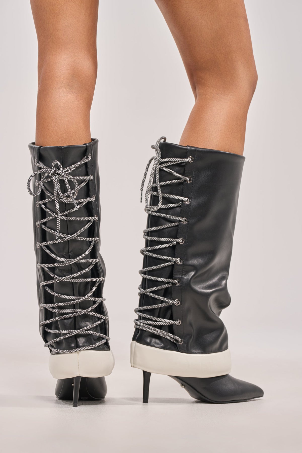 AKIRA GOLD HALOED BLACK LACE UP BLACK BOOTIE