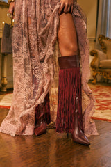 AZALEA WANG HEARTBEAT BURGUNDY FRINGE BOOT