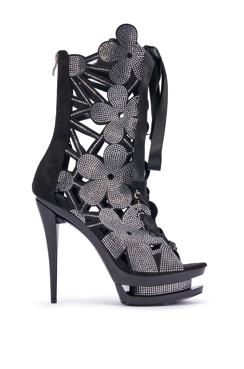AKIRA GOLD ISOBEAU BLACK RHINESTONE STILETTO SANDAL