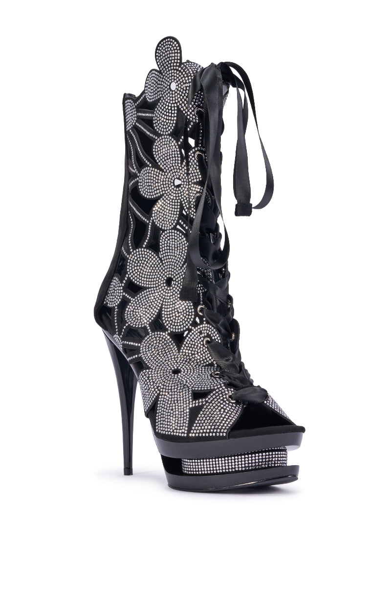 AKIRA GOLD ISOBEAU BLACK RHINESTONE STILETTO SANDAL