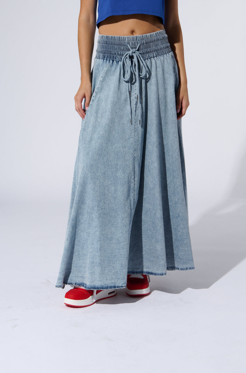 ALEX ACID WASH DENIM MAXI SKIRT