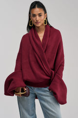 CRAZY FOR YOU CROSS FRONT SWEATER IN BURGUNDY
