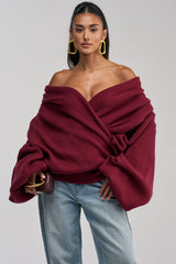 CRAZY FOR YOU CROSS FRONT SWEATER IN BURGUNDY