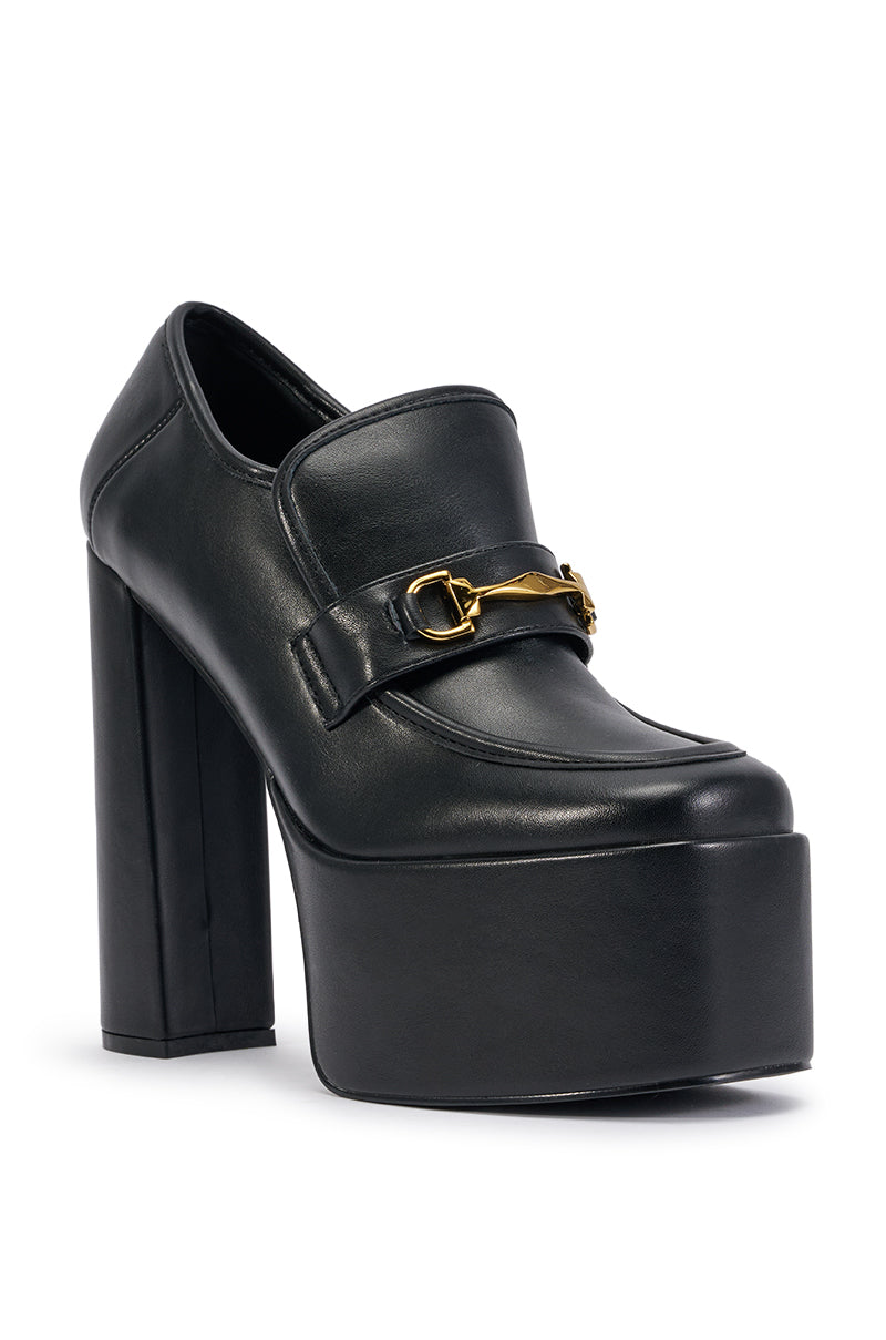 AZALEA WANG JUSTLY BLACK PU PLATFORM BLOCK HEEL PUMP