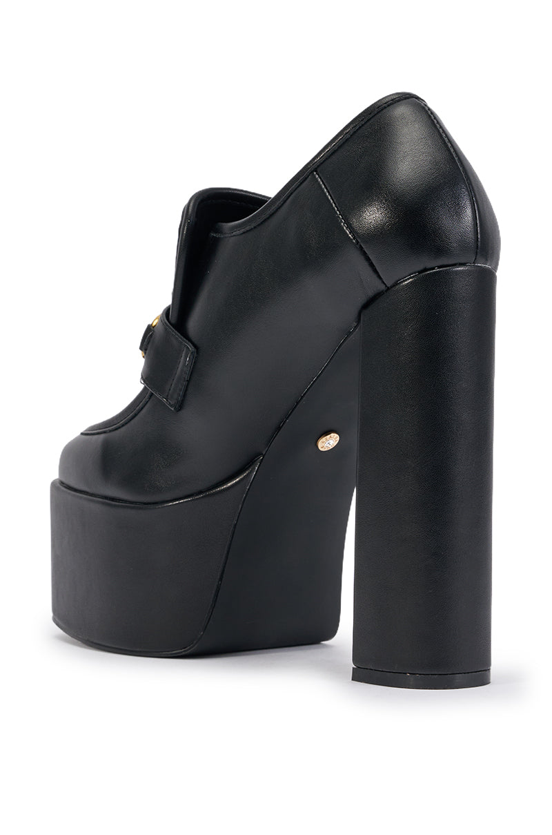 AZALEA WANG JUSTLY BLACK PU PLATFORM BLOCK HEEL PUMP