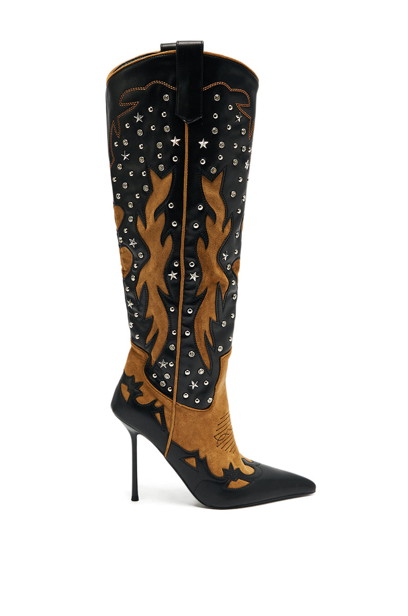 AKIRA GOLD KALPANAS BLACK MULTI STILETTO WESTERN BOOT