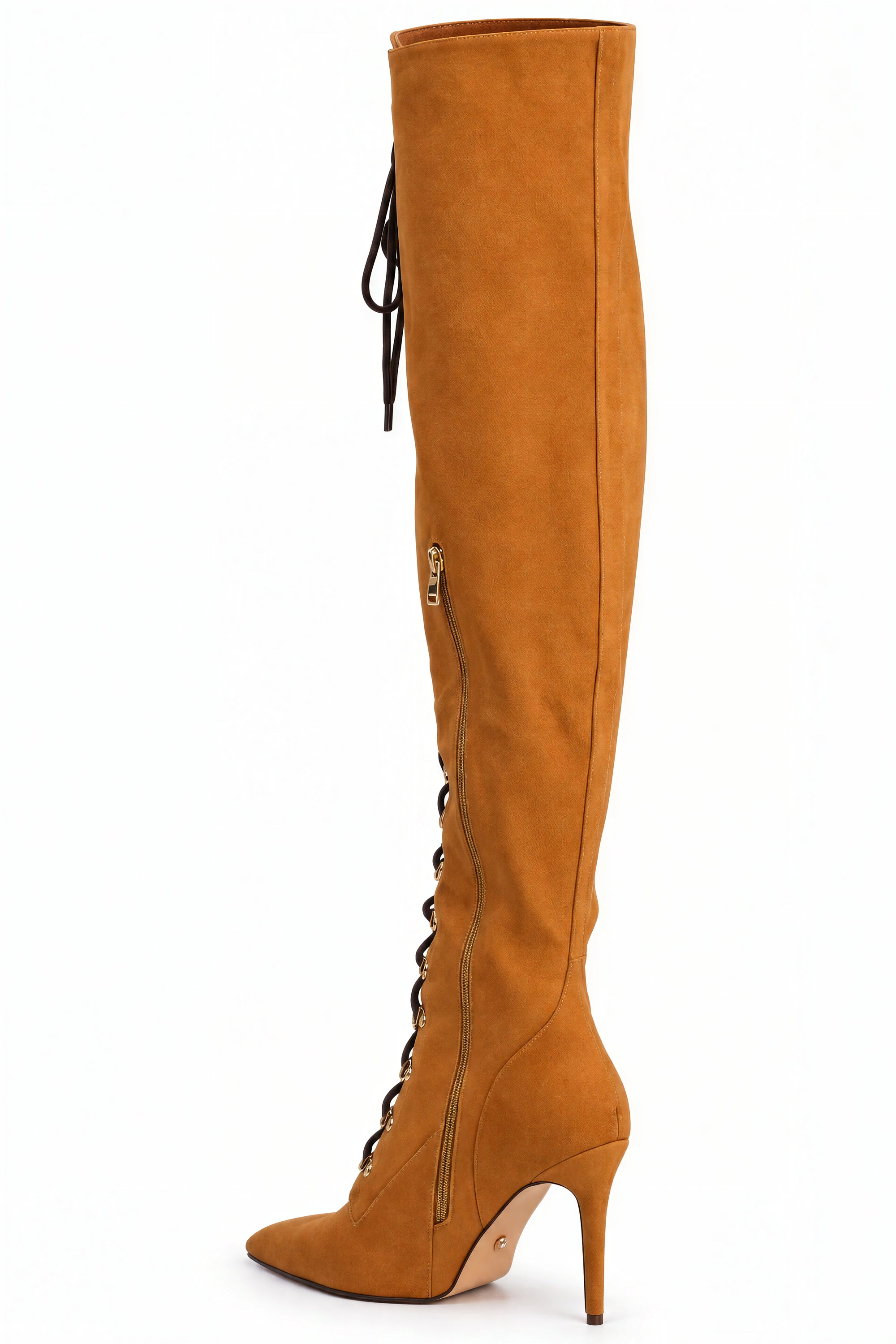AKIRA GOLD KATANA TAN TALL STILETTO BOOT
