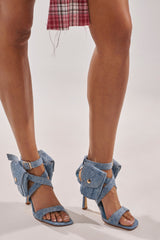AKIRA GOLD KERSHAW DENIM POCKET STILETTO STRAP SANDAL