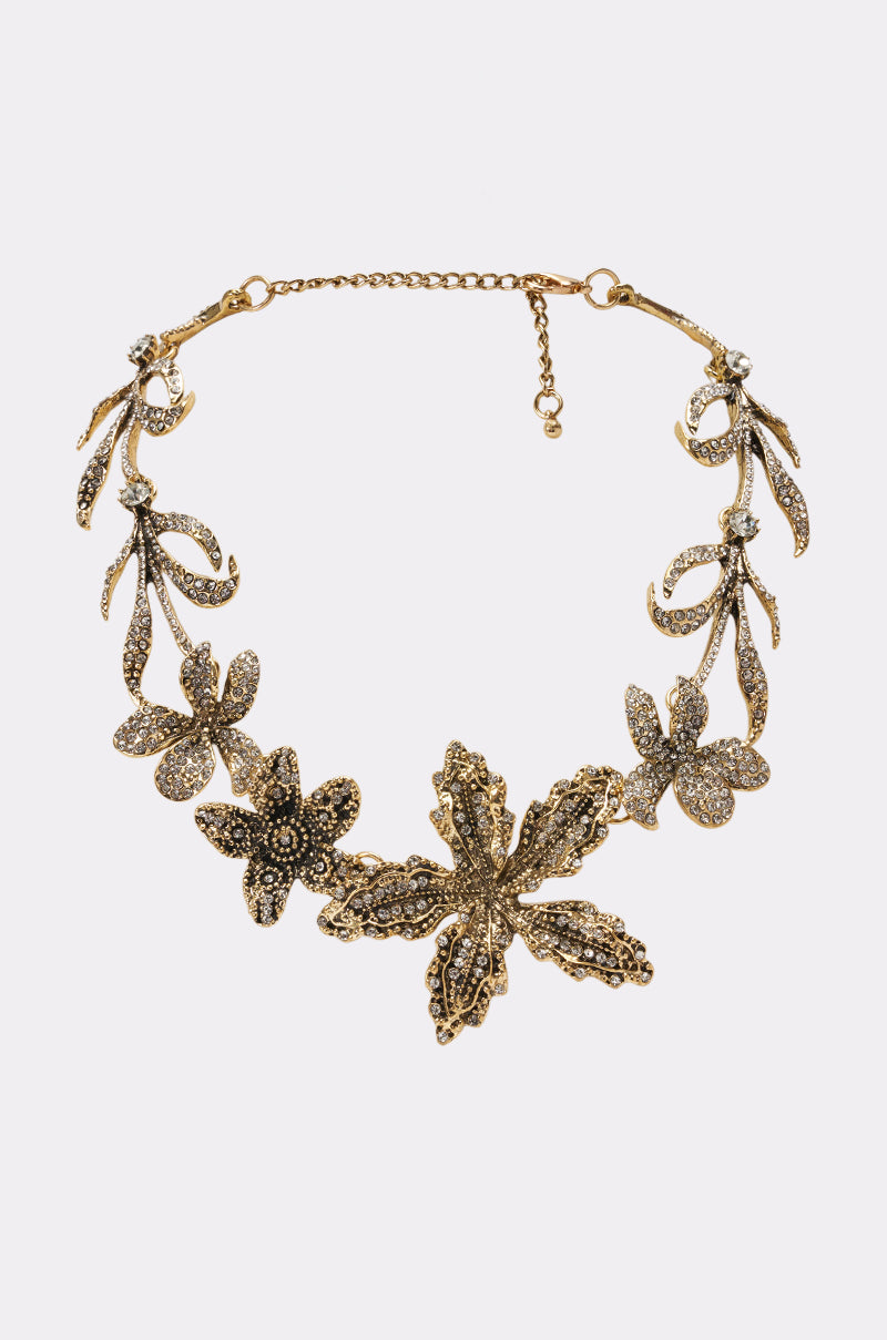 CRYSTAL PETAL STATEMENT NECKLACE