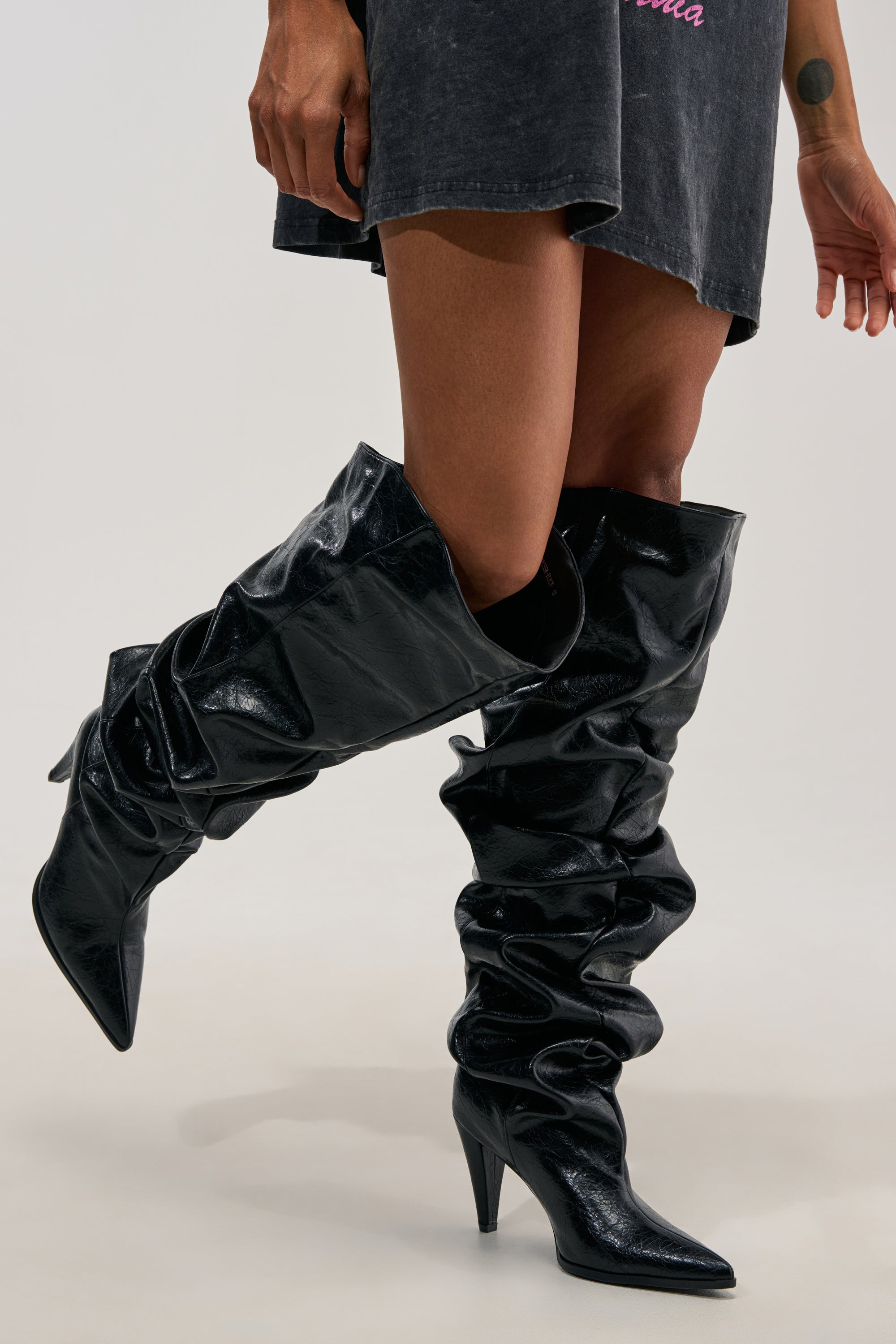 AZALEA WANG LARISSA BLACK STILETTO RUCHED BOOT