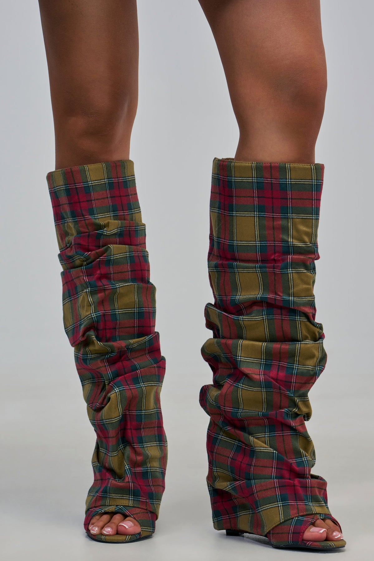 AZALEA WANG LAVINIA PLAID SLOUCHY WEDGE BOOT