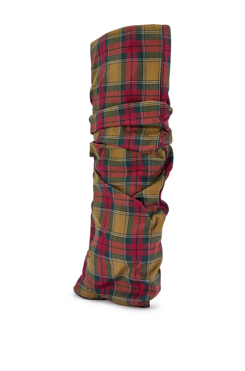 AZALEA WANG LAVINIA PLAID SLOUCHY WEDGE BOOT