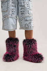 AZALEA WANG LENIX PINK MULTI FLAT FUR BOOTIE