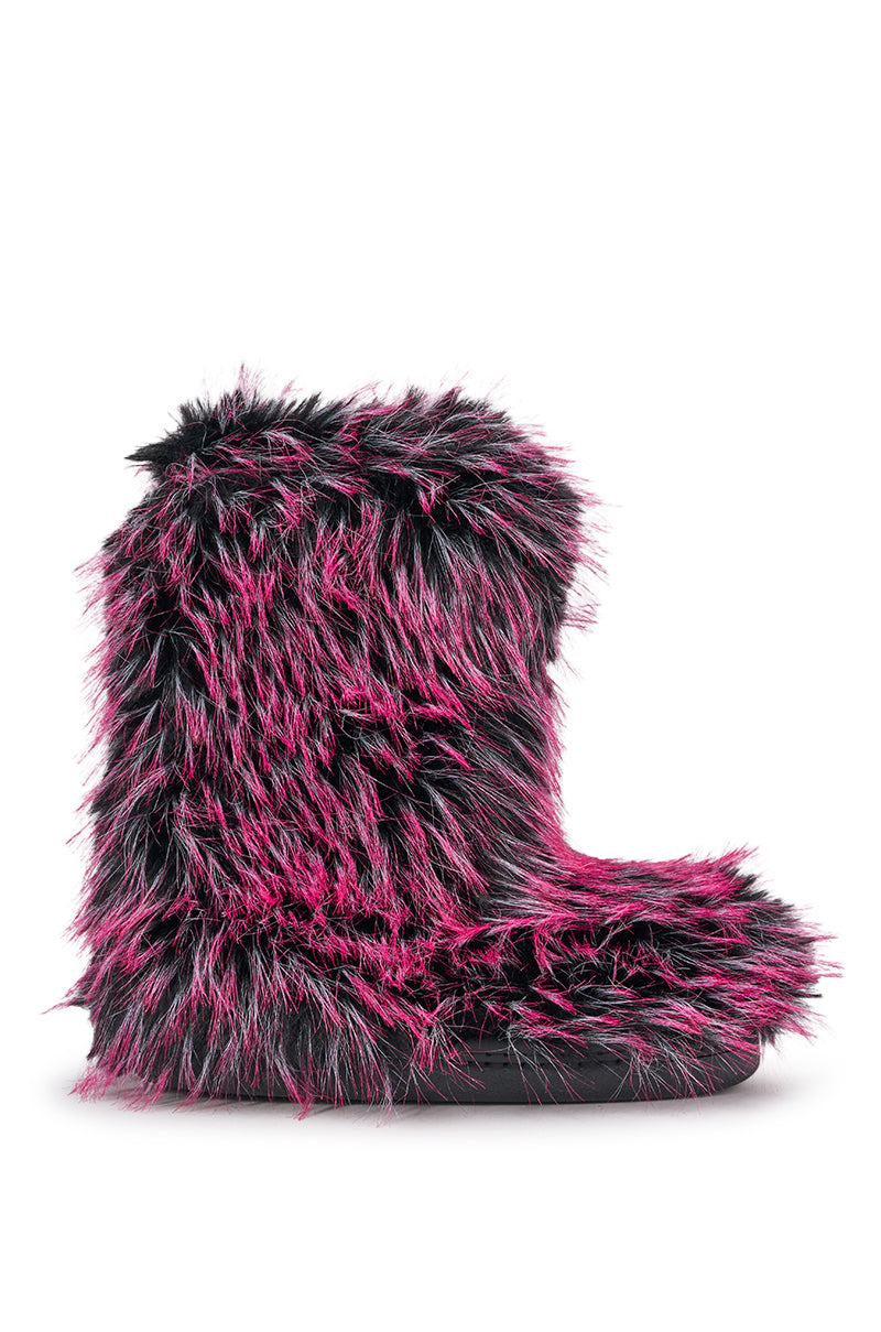 AZALEA WANG LENIX PINK MULTI FLAT FUR BOOTIE