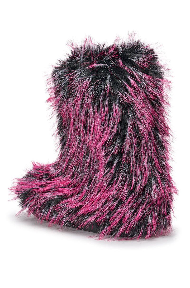 AZALEA WANG LENIX PINK MULTI FLAT FUR BOOTIE