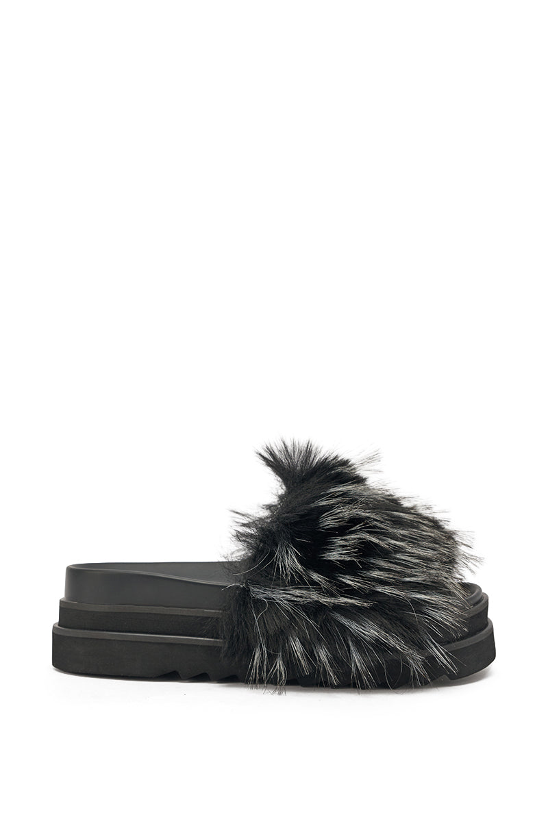 AKIRA MIRAY BLACK MULTI FUR SLIDE