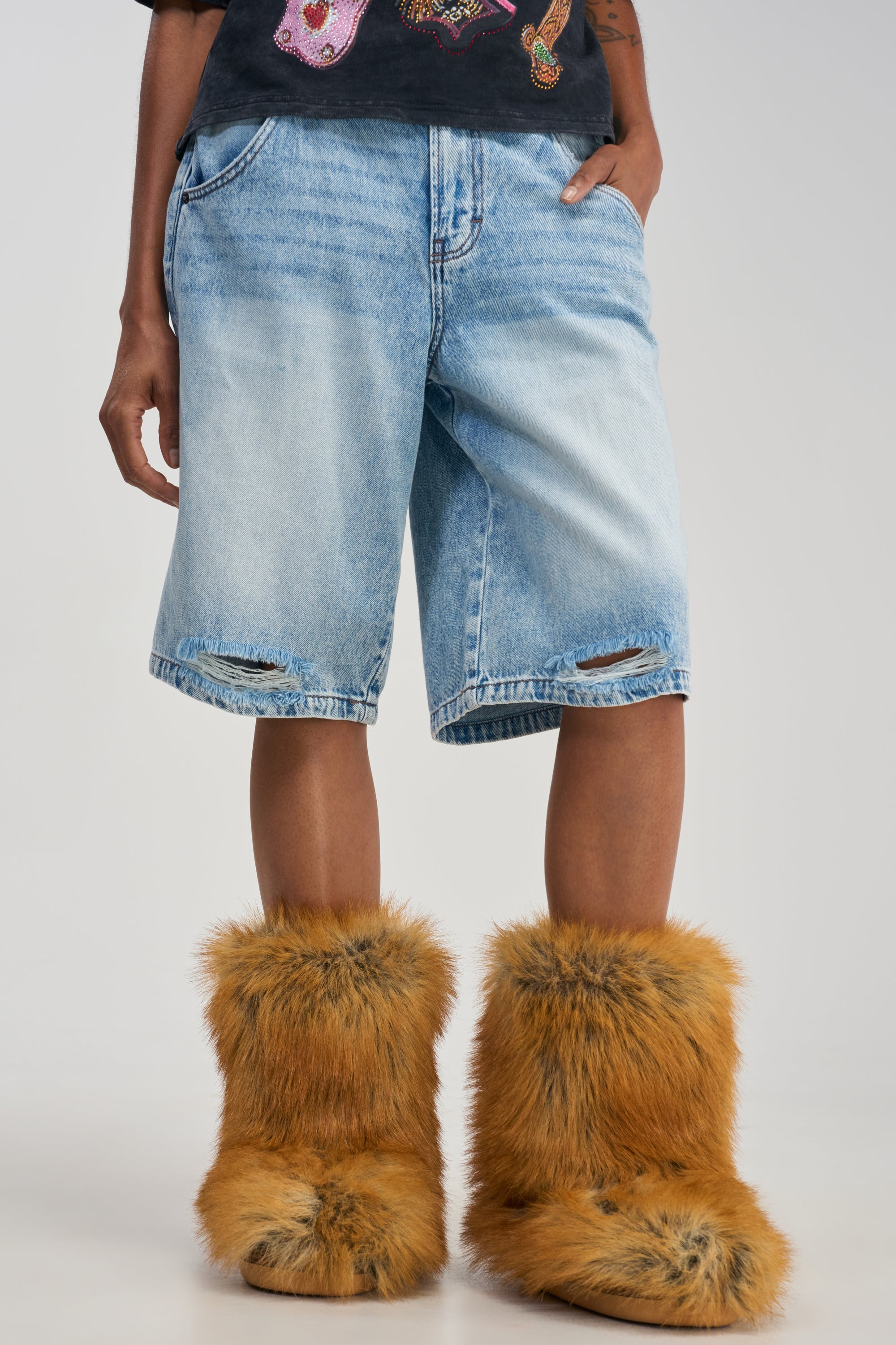 AZALEA WANG NADIANNA TAN FLAT FUR BOOTIE