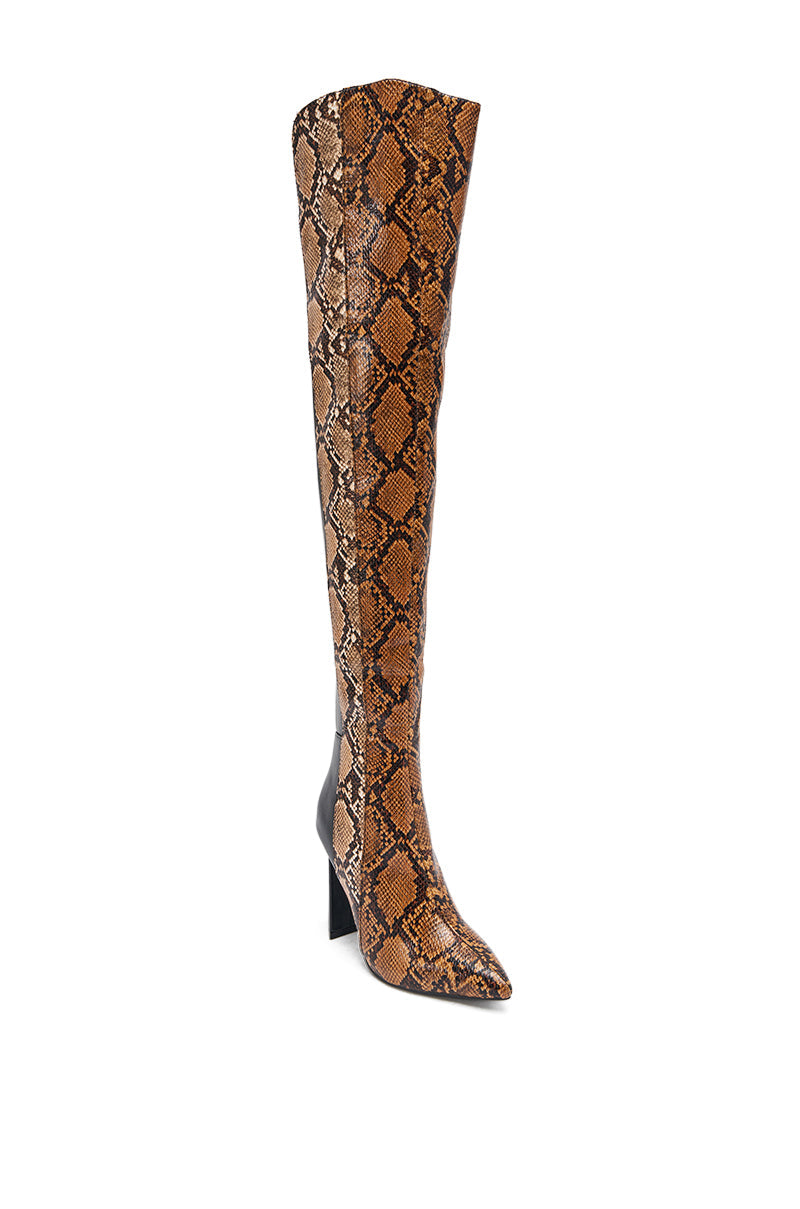 AKIRA GOLD NOAMI MULTI SNAKE PRINT CHUNKY HEEL BOOT