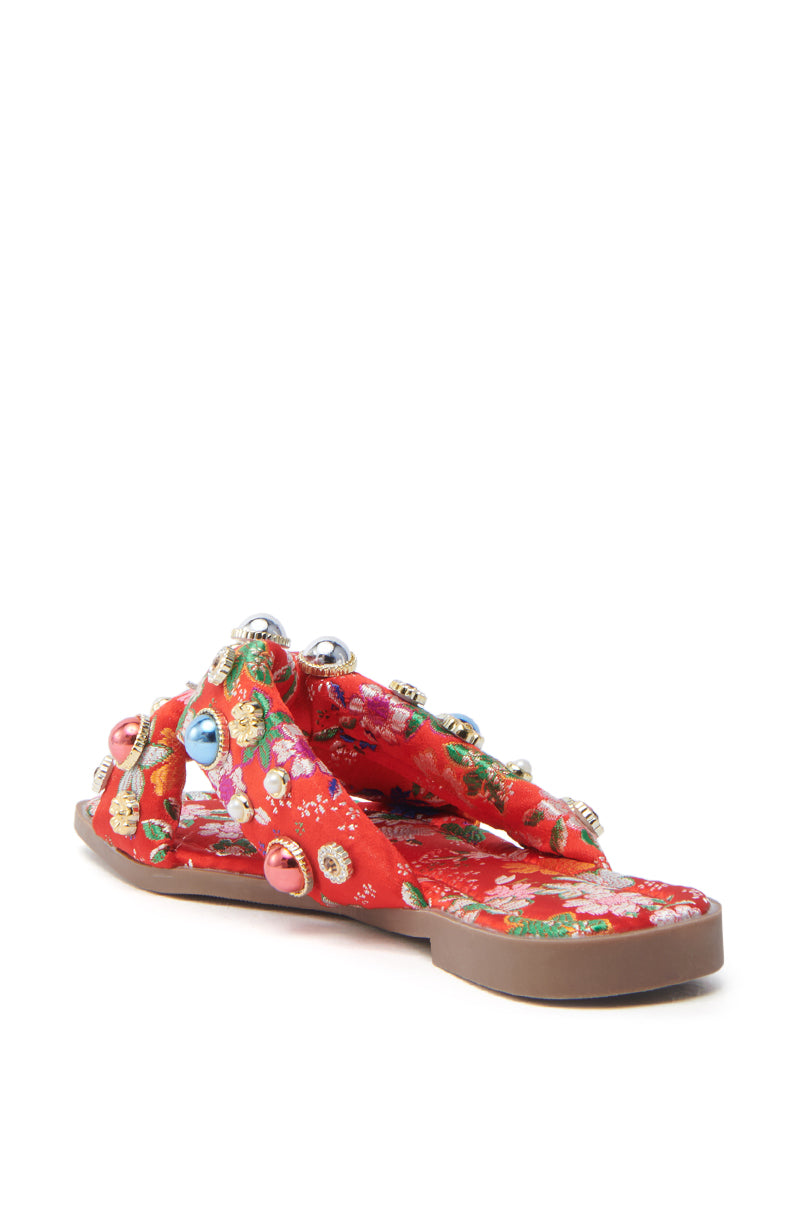 AKIRA RAMSEY RED FLAT SANDAL