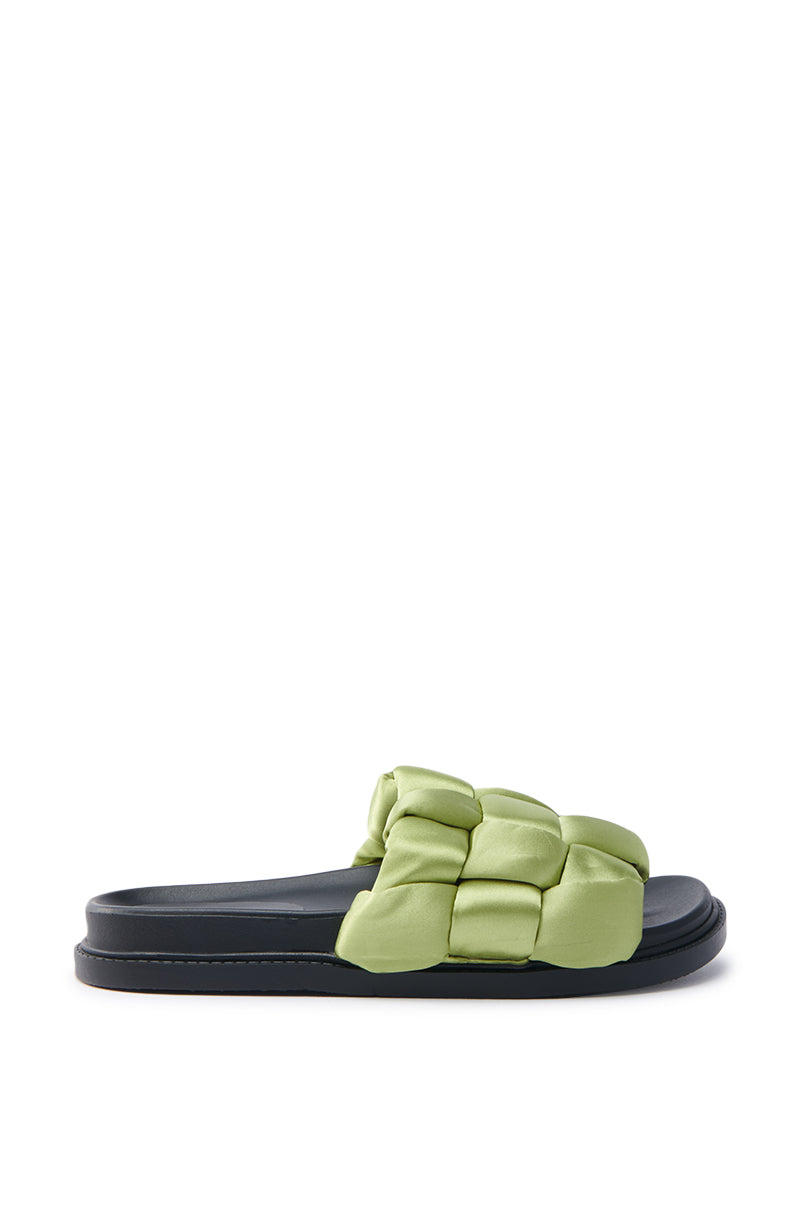 AKIRA REIGNS OLIVE BRAIDED PUFF SLIP ON SANDAL