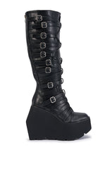AKIRA GOLD STATIC BLACK PLATFORM WEDGE BOOT