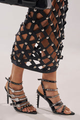 AKIRA GOLD SYDONIC BLACK WATCH STILETTO SANDAL