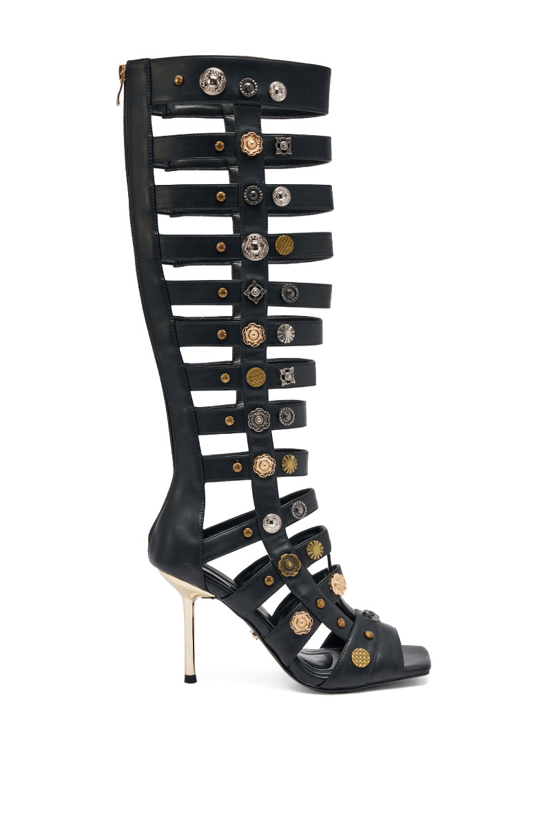 AZALEA WANG GOLD WENTWORTH GLADIATOR TWO TONED HARDWARE EMBELLISHED OPEN TOE SANDAL
